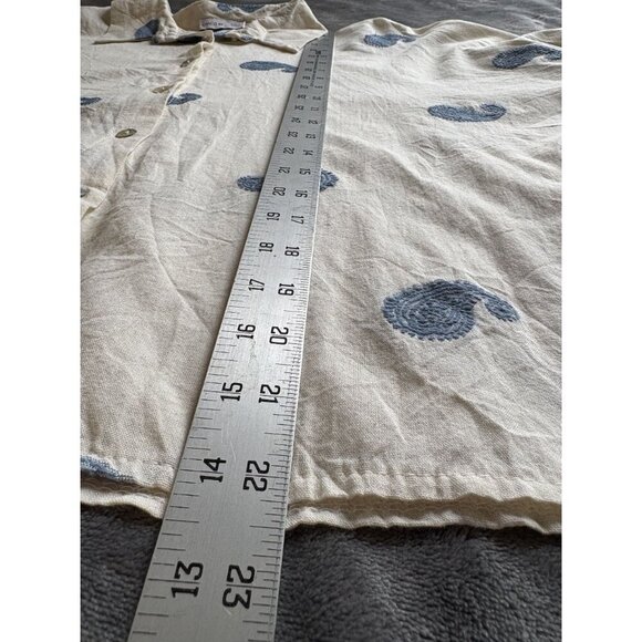 Civico 51 Womens Paisley Embroidered Button Up Shirt M Ivory Blue Made in Italy - Picture 9 of 9